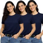 Kit 3 Camisetas Básicas Feminina Azul Marinho