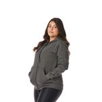 Moletom Feminino Cinza Escuro com Capuz e Zíper 