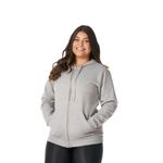 Moletom Feminino Cinza Claro com Capuz e Zíper