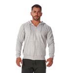 Moletom Masculino Cinza Claro com Zíper e Bolso Canguru 