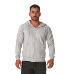 Moletom Masculino Cinza Claro com Zíper e Bolso Canguru 
