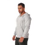 Moletom Masculino Cinza Claro com Zíper e Bolso Canguru 
