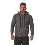 Moletom Masculino Cinza Escuro com Zíper e Bolso Canguru 