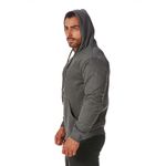 Moletom Masculino Cinza Escuro com Zíper e Bolso Canguru 