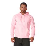 Moletom Masculino Rosa com Zíper e Bolso Canguru 