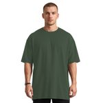 Camiseta Oversized Comum Lisa Elegante Verde Militar