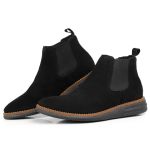 Botina Couro Sintético Camurça Chelsea Preto Comfort