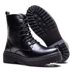 Coturno Feminino Em Couro Preto