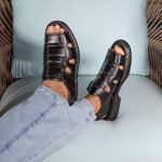 Sandália Comfort Masculino em Couro Preto