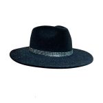 Chapéu Fedora Launa Glitter Preto Aba Média Reta 7,5 cm Bandinha de Strass 