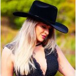 Chapéu Country Montana Preto Aba 10 Aveludado Unissex Bandinha Veludo Com Fivela 