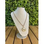 Colar Corrente Feminino Cor Dourado Detalhe Esmaltado com Regulagem 