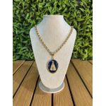 Colar Corrente Feminino Cor Dourado Detalhe Esmaltado com Regulagem 