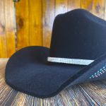 Chapéu Country Castella 2.0 Preto Estrela Azul Bandinha de Strass 
