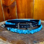 Bandinha de Couro Diamond Cascalho Azul Claro para Chapéu Com Detalhes em Pedraria