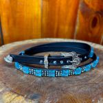 Bandinha de Couro Diamond Com Pedraria Azul Quadrada com Strass para Chapéu 