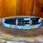 Bandinha de Couro Diamond para Chapéus com Detalhes em Strass Branco Estampado Flor