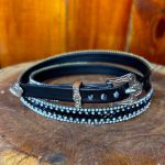 Bandinha de Couro Diamond para Chapéu Com Detalhes em Strass Preto