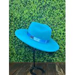 Chapéu Fedora Unissex Azul Claro com Bandinha de Cetim Aba 8 