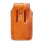 Capa de Couro Bainha para Celular Fechamento com Virola Caramelo