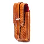 Capa de Couro Bainha para Celular Fechamento com Virola Caramelo
