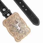 Cinto Country Preto Fivela Dourada Cavalo 