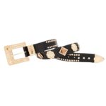 Cinto Country Preto Feminino com Pedraria e Apliques em Metal