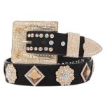 Cinto Country Preto Feminino com Pedraria e Apliques em Metal