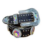 CINTO COUNTRY FEMININO EM PEDRARIAS PINK E STRASS MARROM ESCURO - REF 01 