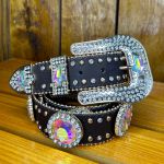 CINTO COUNTRY FEMININO EM PEDRARIAS PINK E STRASS MARROM ESCURO - REF 01 