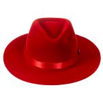 Chapéu Fedora Unissex Vermelho com Bandinha de Cetim Aba 8