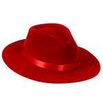 Chapéu Fedora Unissex Vermelho com Bandinha de Cetim Aba 8