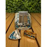 Conjunto de Fivela Country Cowgirl Strass Azul