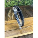 Pulseira de Couro Country Unissex Premium Preta Detalhe Em Prata