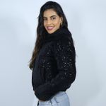 Jaqueta Puffer Lantejoula cor Preta Feminina Lançamento - Club 21 Country
