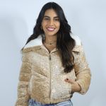 Jaqueta Puffer Lantejoula Dourada Feminina Lançamento - Club 21 Country 