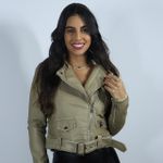 Jaqueta de Couro Areia Feminina com CInto - Club 21 Country 