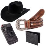 Kit Country Rodeio Chapéu Montana Couro + Cinto + Capa de Couro + Carteira