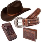 Kit Country Rodeio Chapéu Montana Couro + Cinto + Capa de Couro + Carteira