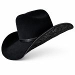 Chapéu Country Legado Preto Aba 10 Unissex Bandinha e Detalhes Lateral em Couro Preto