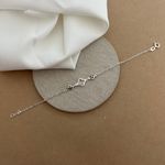 Pulseira 1 Trevo Zirconia Cristal e 2 Rubi Com Bordas Elos Ovais