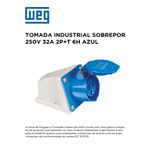 TOMADA SOBREPOR INDUSTRIAL 250V 32A 2P+T 6H AZUL WEG