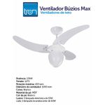 VENTILADOR TETO BUZIOS MAX 127V BRANCO