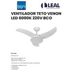 VENTILADOR TETO VENON LED 6000K 127V