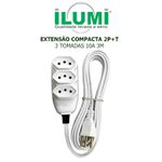 EXTENSÃO COMPACTA PP 2P+T 10A 3 METROS BRANCO 3 TOMADAS ILUMI