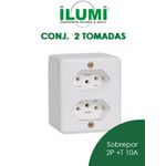 Conjunto 2 Tomada Fixa Sobrepor Bipolar 2p+T 10a 250v Box Branco - Ilumi - Referência: 63120