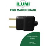 PINO MACHO CHATO COM PRENSA CABO 2P 10A PRETO ILUMI