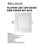 PLAFON LED 12W QUAD EMB 3000K BIV BCO BELLALUX