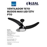 VENTILADOR TETO BUZIOS MAX 127V PRETO