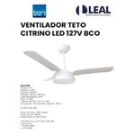 VENTILADOR TETO CITRINO LED 127V BRANCO